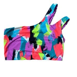 Yitty Major Label One Shoulder Midi Bra Top Women’s Plus Sz 3X Rainbow Confyitty